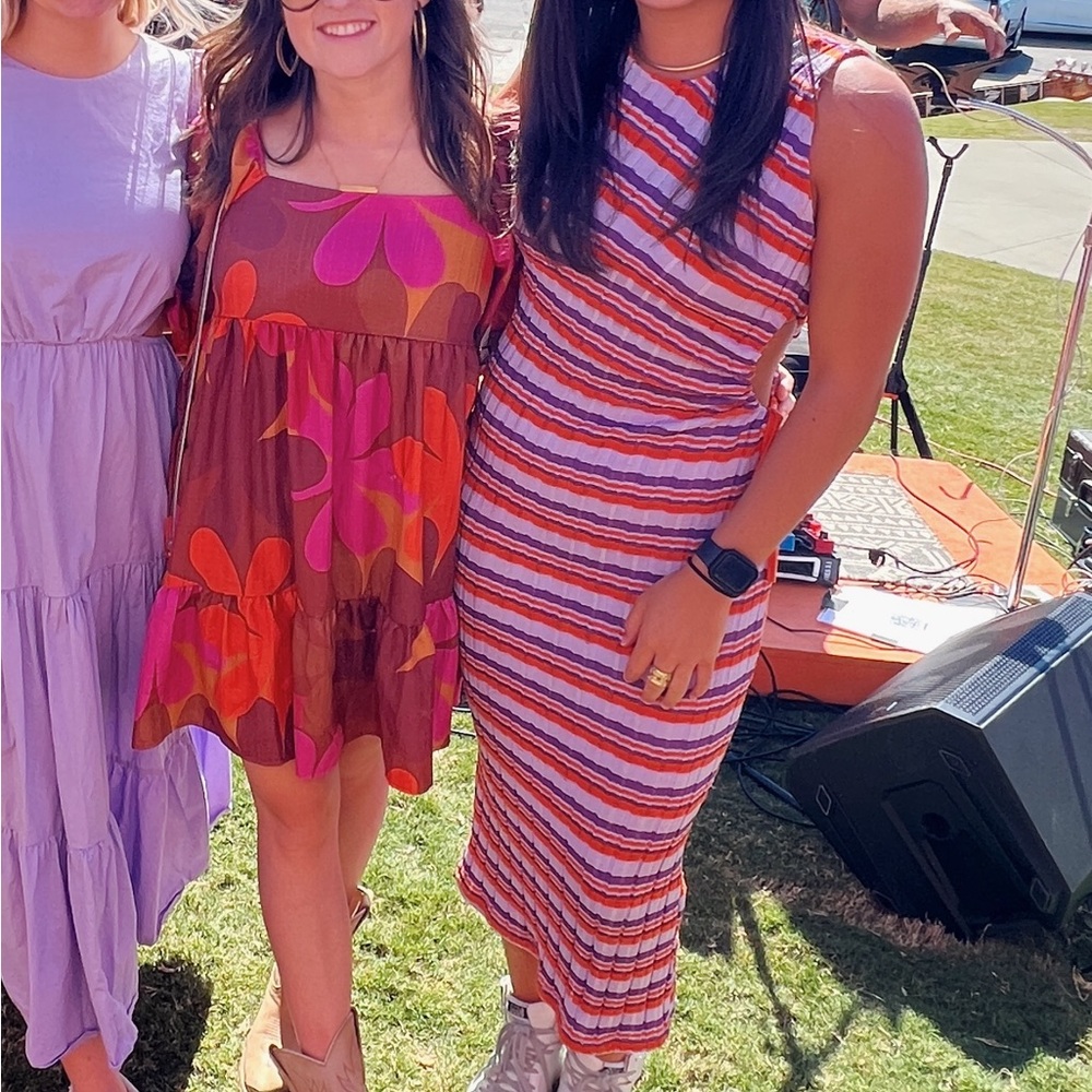 ZARA STRIPED COLD SHOULDER DRESS